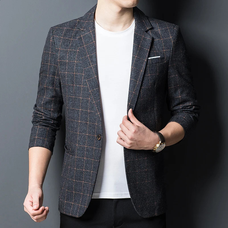 Blazers for Mens Fashion Business Plaid Gentleman Trend British Style Casual Slimming Wedding Work Korean Version Blazer Men 240821