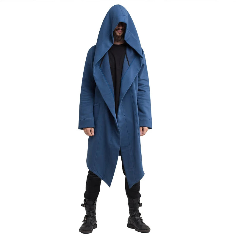 Winter Clothing Mens Hooded Cardigan Long Trench Coat Streetwear Solid Color Thickened Windbreaker Hoodie Jackets S-3XL 240822