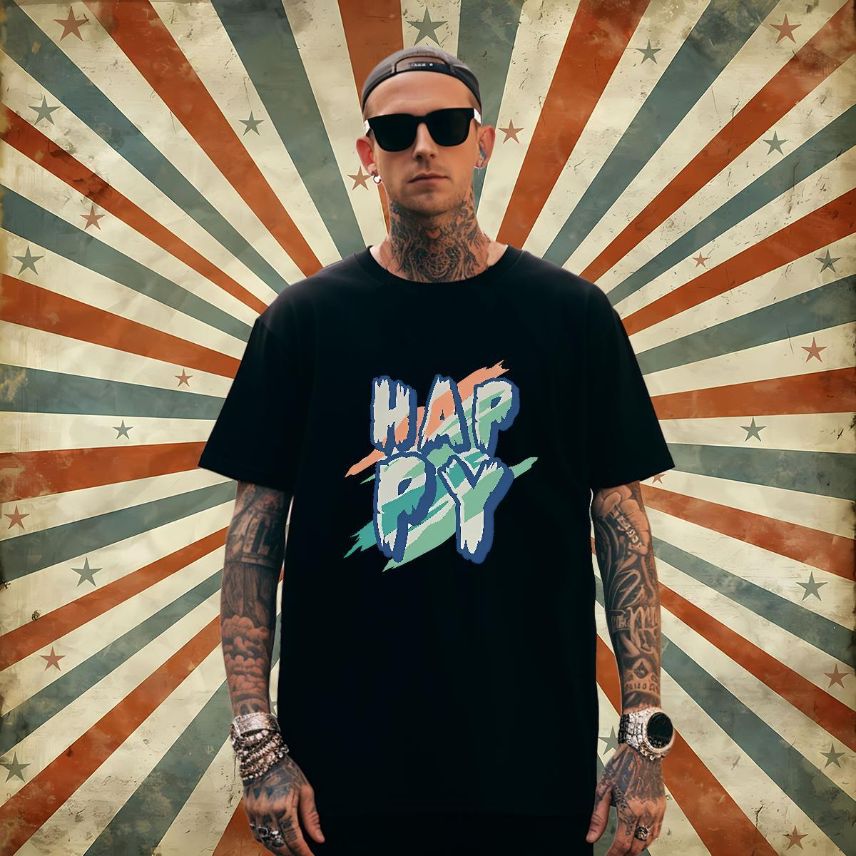 Classic happy Man T Shirts Casual Men Clothes T-Shirt 230g Pure Cotton Free Shipping Breathable Crew Neck Cartoon Printing L-4XL Wear