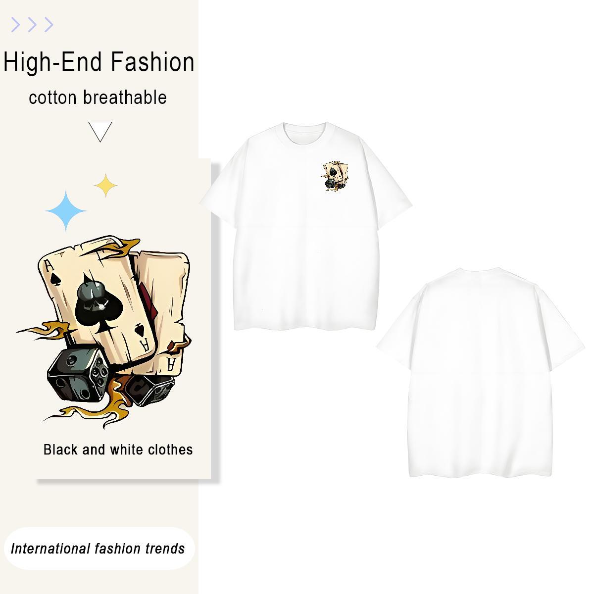 Female Womens Tshirts 230g Cotton playing card Hip Hop T Shirts Women Breathable Soft White Plus Size Polos