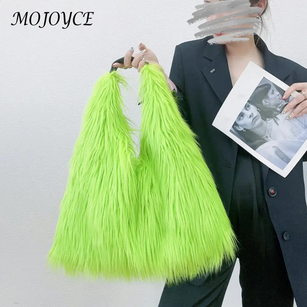 Women Fluffy Shoulder Bag Hasp Plush Tote Handbag Casual Top Handle Bag Versatile Large Capacity Fall Winter Soft Bag 240821