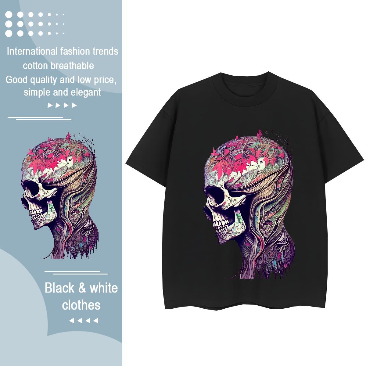 DIY T-Shirts for Women 100% Cotton 230g Breathable Hip Hop Street skull Woman Tshirt Comfortable Oversized Clothings
