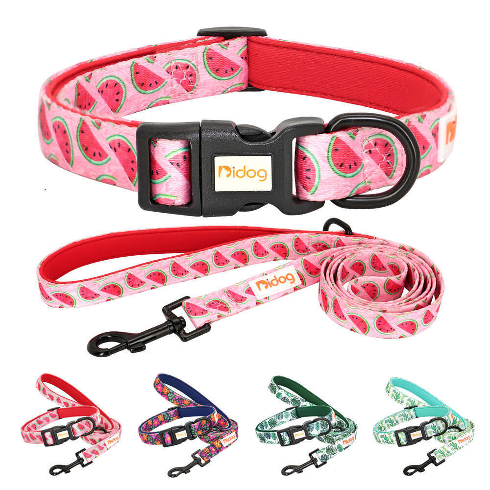 Print Nylon Dog Collar and Set Adjustable Puppy Collars Soft Pet Necklace Walking Leash For Small Medium Dogs Cats Bulldog