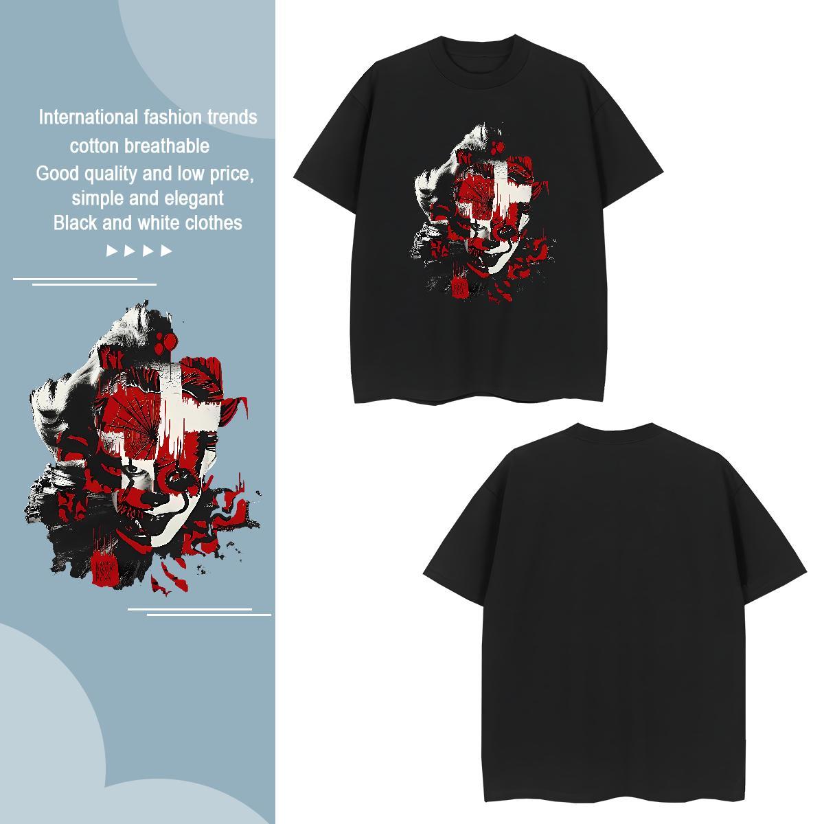 Wholesale scary Men Tshirts 230g 100% Cotton T shirt Plus Size Custom Hip Hop Street Breathable Short Sleeve Designer Tops Tees