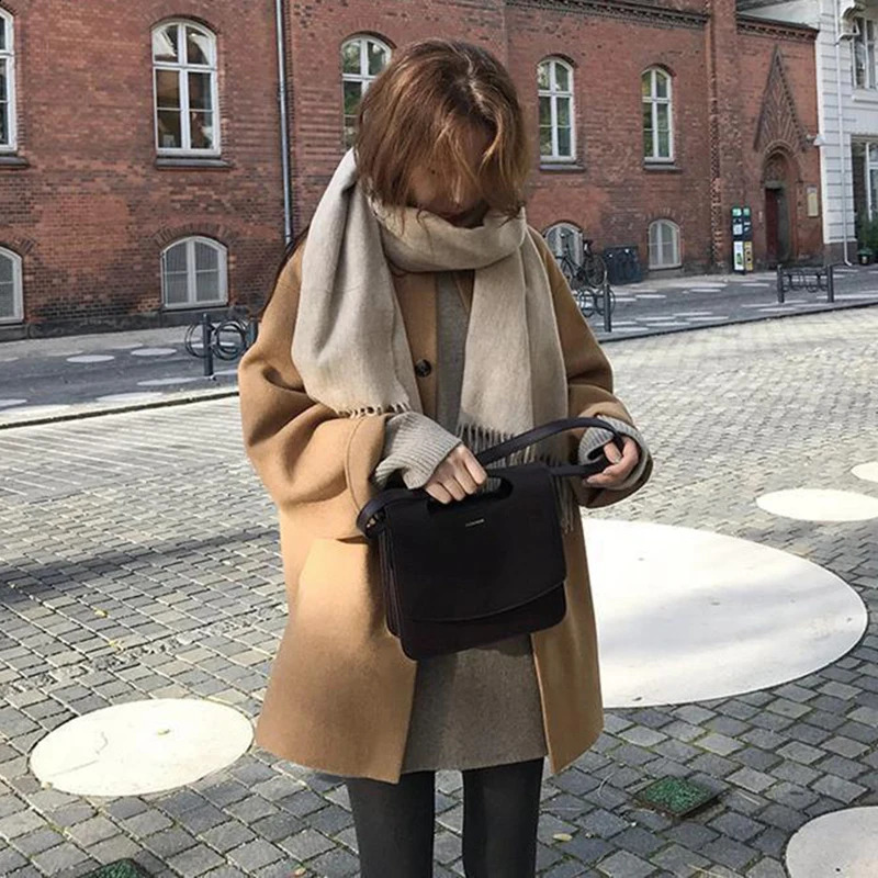 Xpqbb Autumn Winter Woolen Coat Women Korean Street Single Breasted Outerwear Female Fashion Turndown Collar Long Overcoat 240822