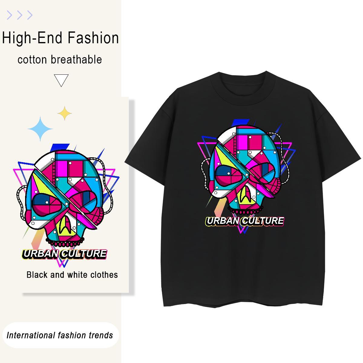Fashion New Women T Shirts 230g Pure Cotton Breathable Summer Casual skull Tshirt for Man Woman Popular Custom Print Plus Size Tees