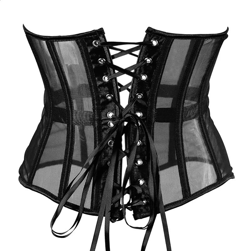 Women Mesh Abdomen Corset Tight Tops With Bones Push Up Body Gather Breast Bustier Shaping Transparent Bodices Outwear For Dress 240822