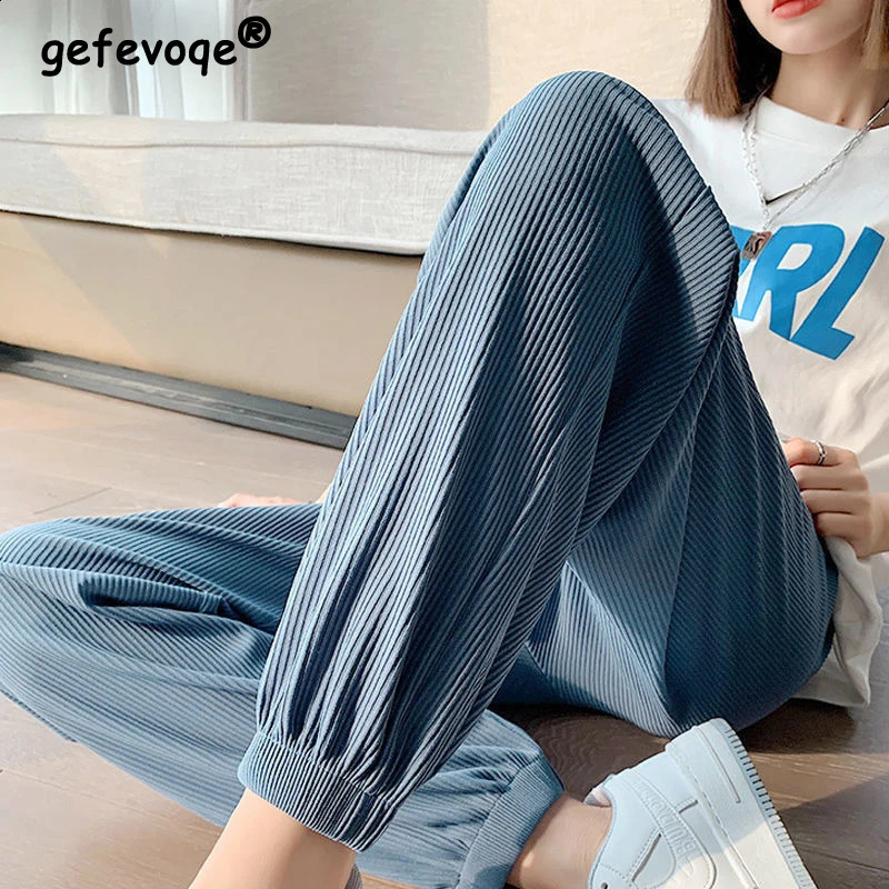 Women Summer Fashion Comfort Thin Ice Silk Sports Joggers Harem Pants Y2K Casual Streetwear Sweatpants Loose Trousers Pantalones 240821