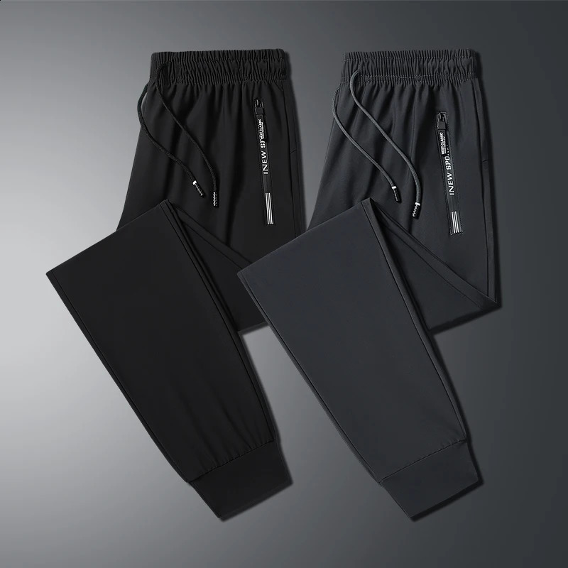 Summer Korean Ice Silk Elastic Trousers Cool Thin Casual MenS Loose Long Large Size Small Foot Sports Pants 8XL 240822
