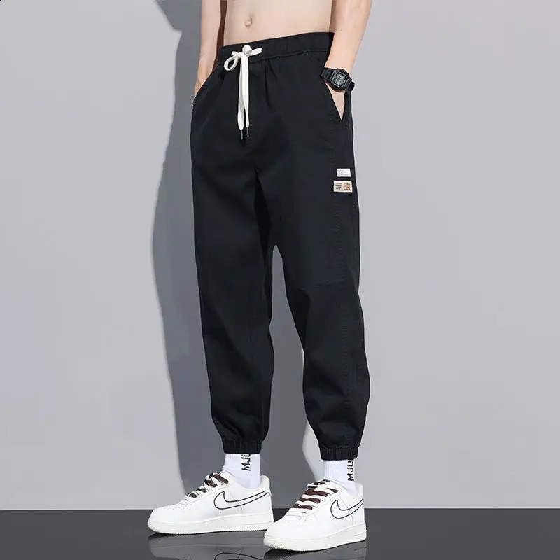 Korean Style Solid Color Haren Pants For Men High Street Loose Trousers Casual Joggers Hip Hop Drawstring Sweatpants Spring 240822