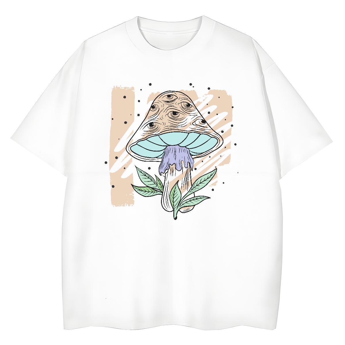 2024 Casual T Shirts Women Breathable Short Sleeve 230g 100% Cotton Tshirt for Man Woman Black Oversized mushroom Street Wear Female Tshirts