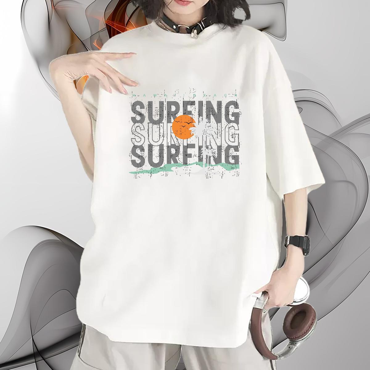 Lady Women Tshirts 100% Cotton 230g letter Sport T-Shirts for Women Breathable Crew Neck Custom Print Plus Size Clothes