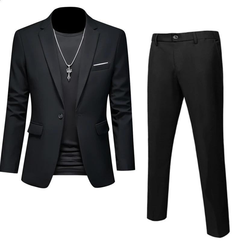 6XLM BlazerPants High Quality Business Solid Color Slim Fit Suits 2 Pieces Mens Groom Wedding Social Tuxedos Set 16 Colour 240821