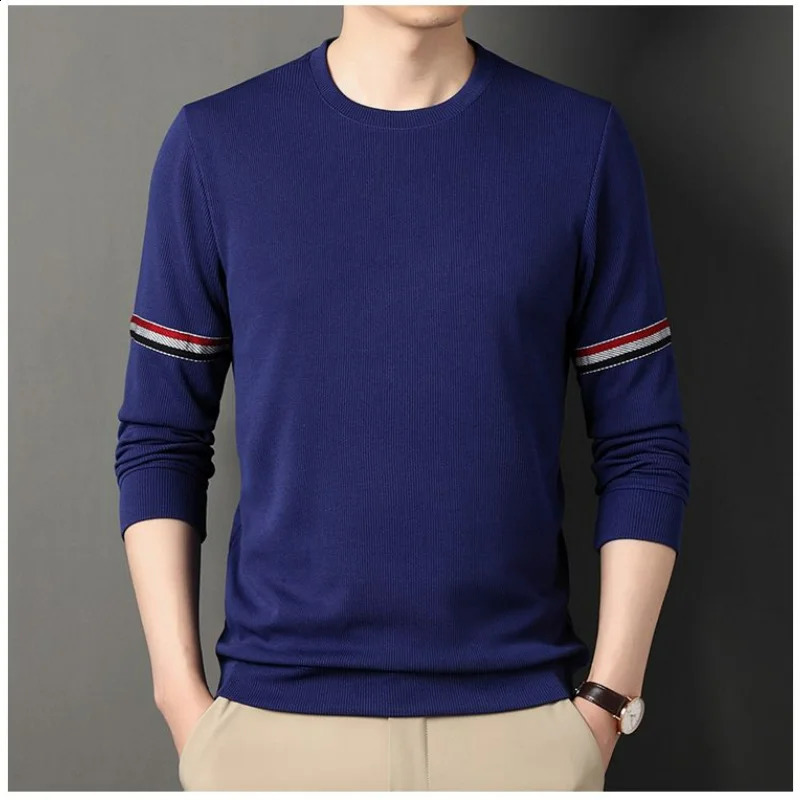Autumn and winter mens simple long sleeved sweater with Korean stripes business leisure basic knitted bottom zipper top 240821