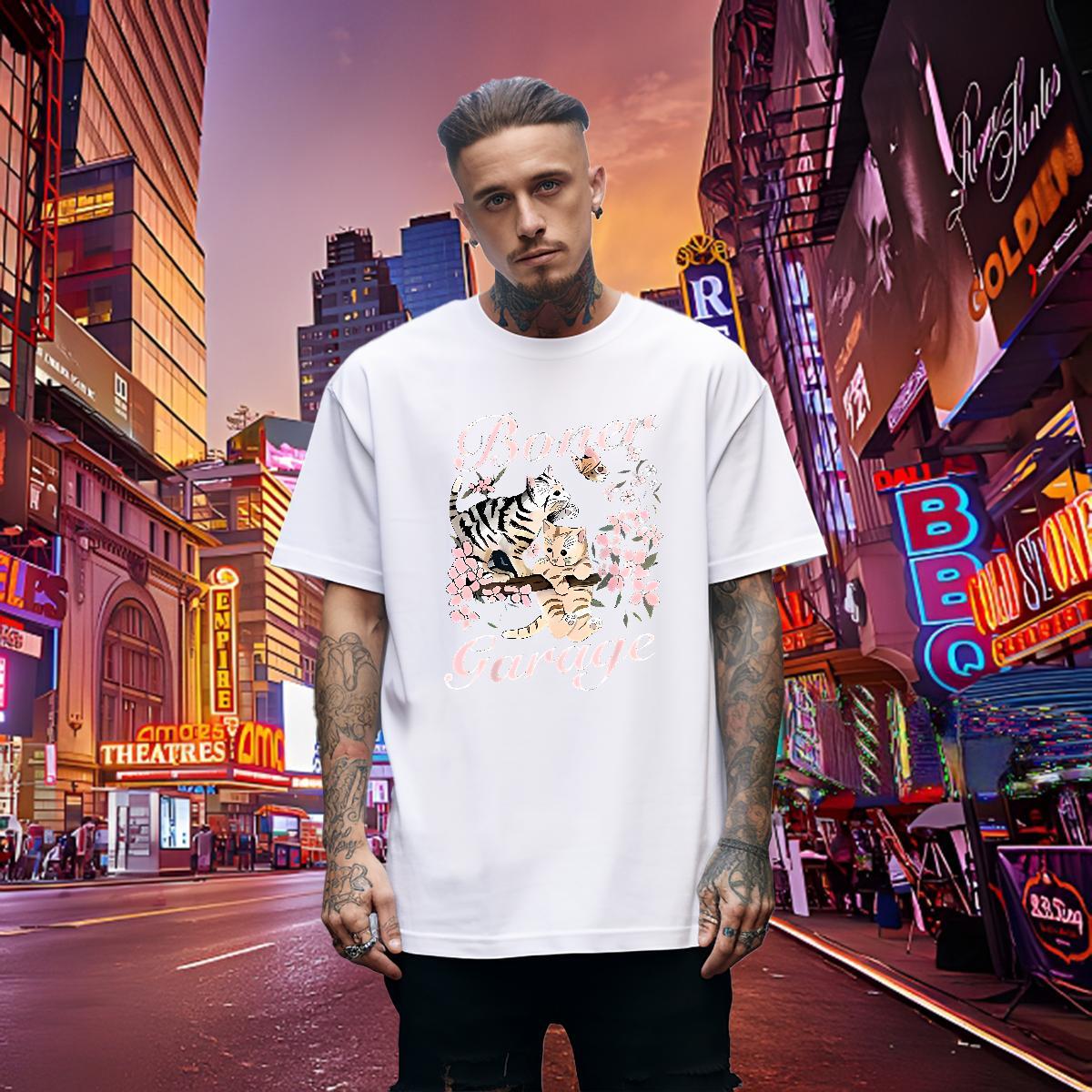 Cool T-Shirts for Men cat Breathable Soft Spring Summer Custom Big Size 230g 100% Cotton Men Tshirts 2024 Designer Tees