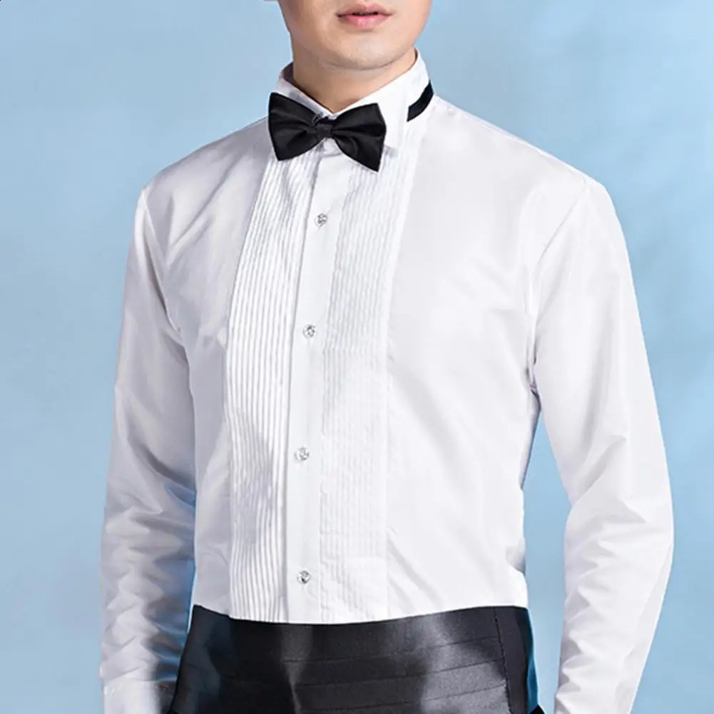Men Business Shirt Winged Collar Long Sleeve Single-breasted Tuxedo Formal Office Shirt Party Wedding Bridegroom Emcee Top 240822