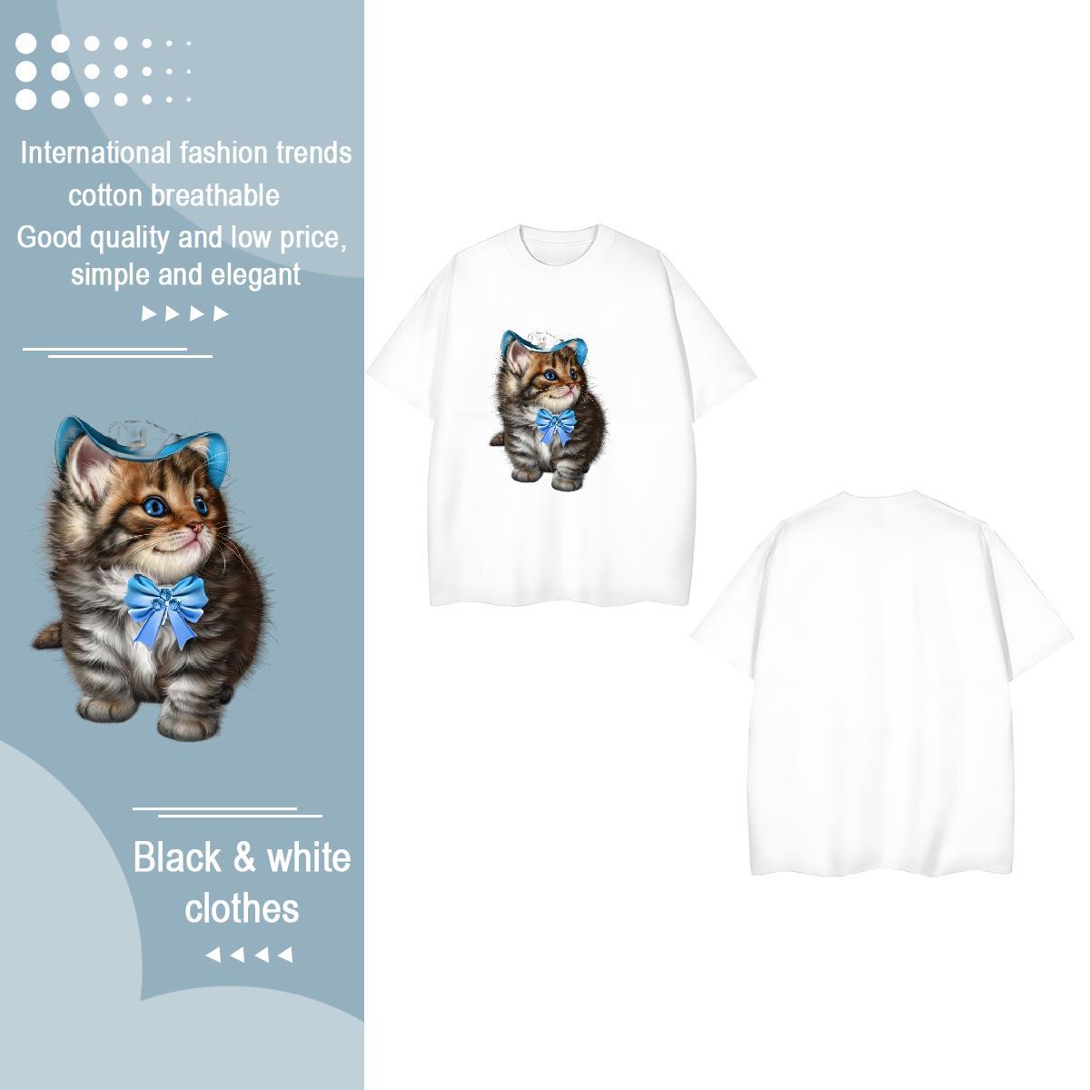 2024 Designer Woman T Shirts Breathable 100% Cotton 230g Womens Tshirts Cartoon Floral Printing cat Street Free Shipping Tops Tees
