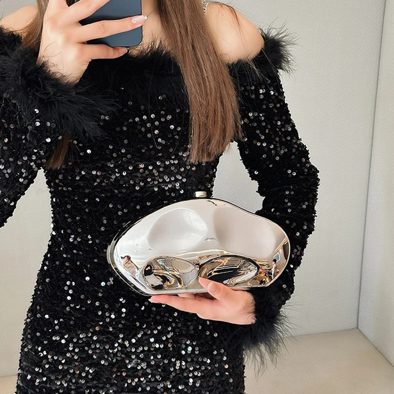 Fashion Acrylic Box Clutch Bag for Women Egg Shell Shoulder Crossbody Bags Gold Silver Irregular Evening Party Purses 240821ZYl