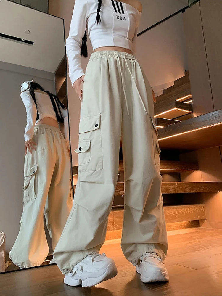 Loose Women Cargo Pants Casual Pockets Pink Student Trousers Y2k Fall 90S Streetwear Female Pants 240821