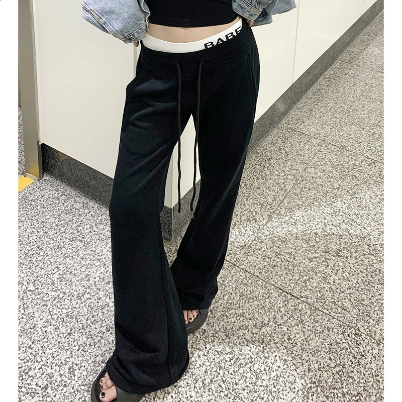 Korean Micro Flare Pants Women Draping Slim High-Waisted Streetwear Solid Harajuku Y2K Sweatpants Fashion Loose Casual Trousers 240821