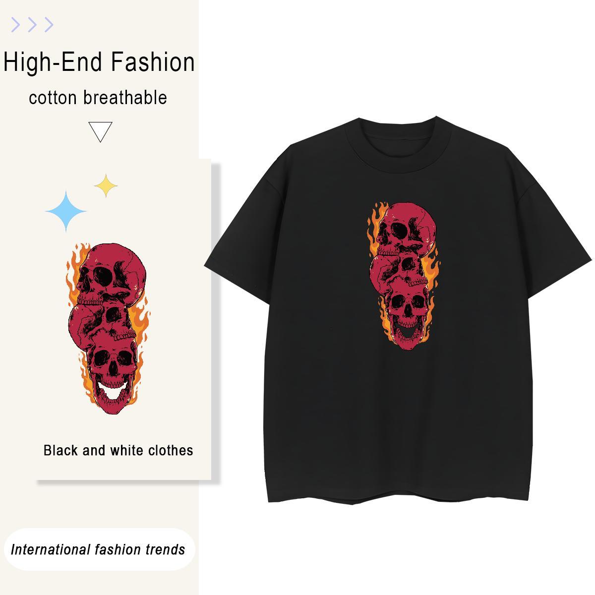 New T Shirts Women 230g 100% Cotton Crew Neck Casual Daily Wear skull Tshirt for Man Woman Free Shipping Customized Print Clothes