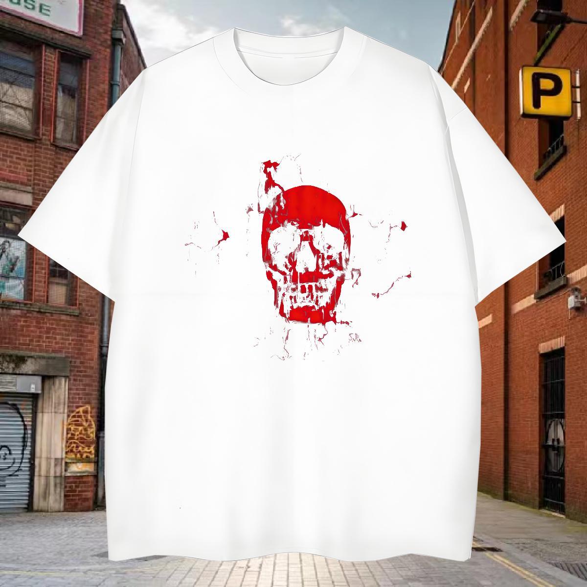 Casual New Men Tees 100% Cotton 230g Beach skull Crew Neck Breathable T Shirts Men Classic Custom Anime Tops Shirt