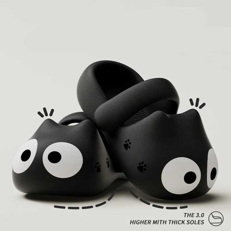 Slippers Interesting big eyed cat cute slider womens EVA shoe cap anti-collision thick bottom slider womens casual home slider Q240821