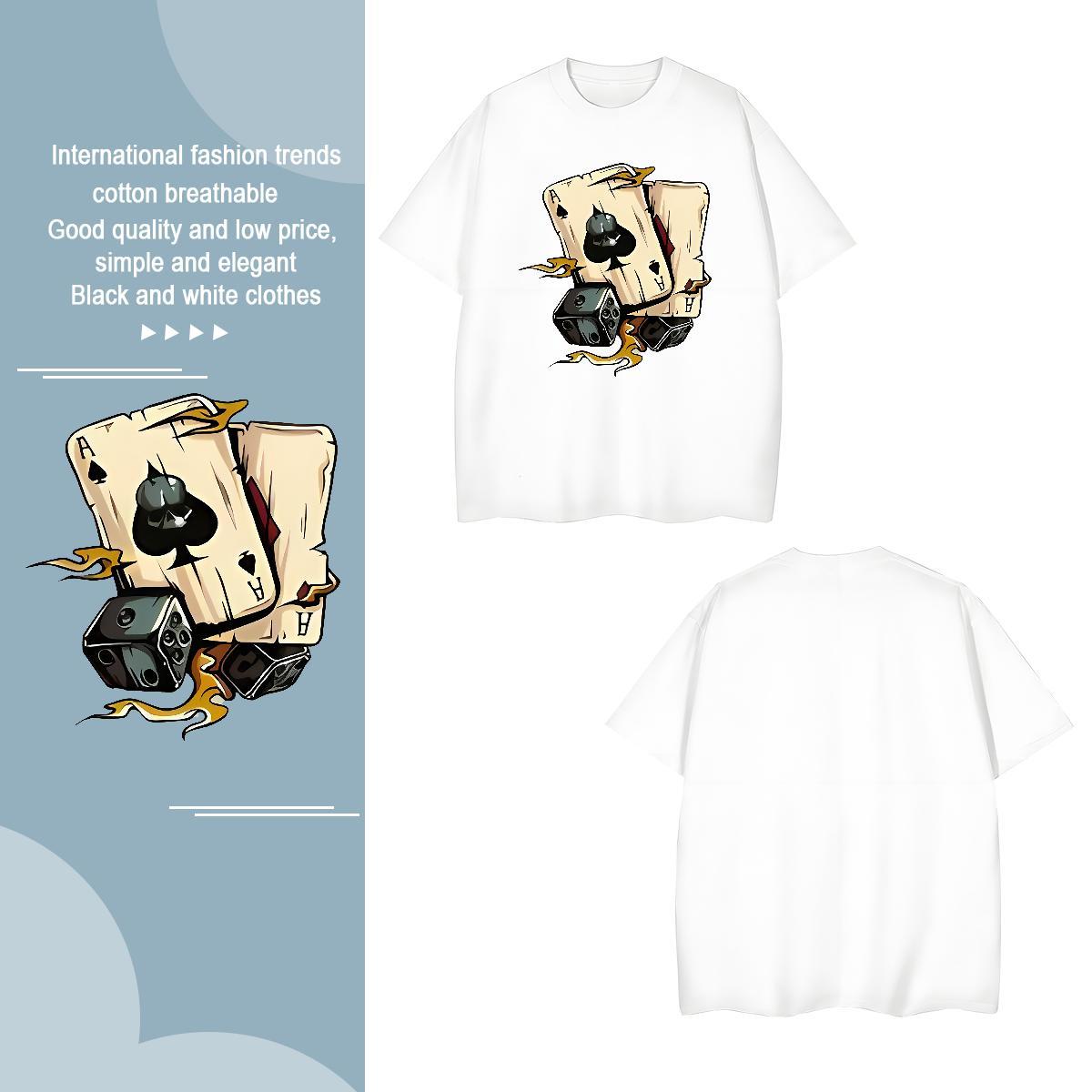 Custom playing card Couples T Shirts 230g Pure Cotton Mens T Shirts Custom Cartoon High Street Hip Hop Breathable Popular Tops
