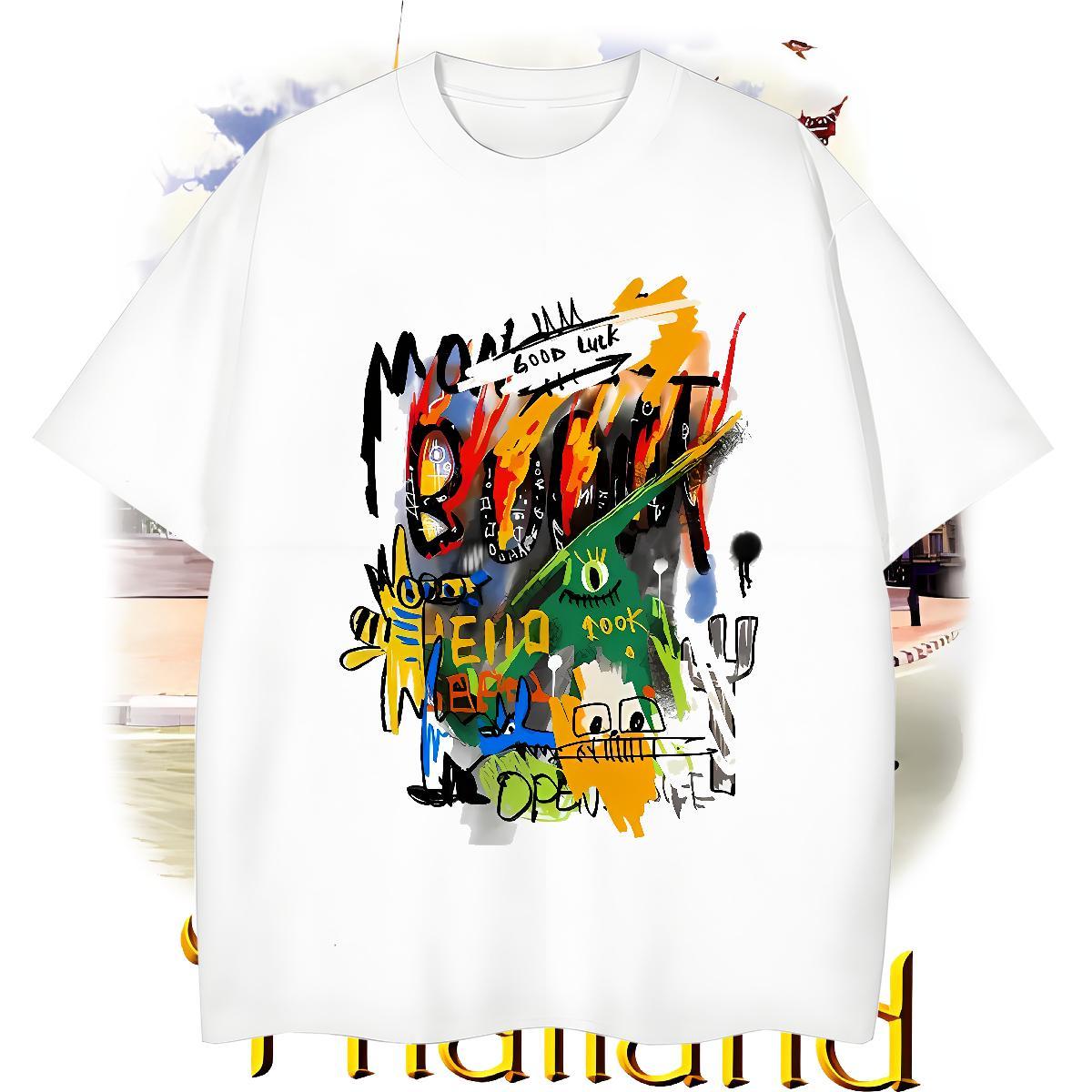 Classic Casual Mens Tshirts 230g Pure Cotton Street Casual graffiti Breathable Soft T Shirts Men Cool Design Anime Clothes