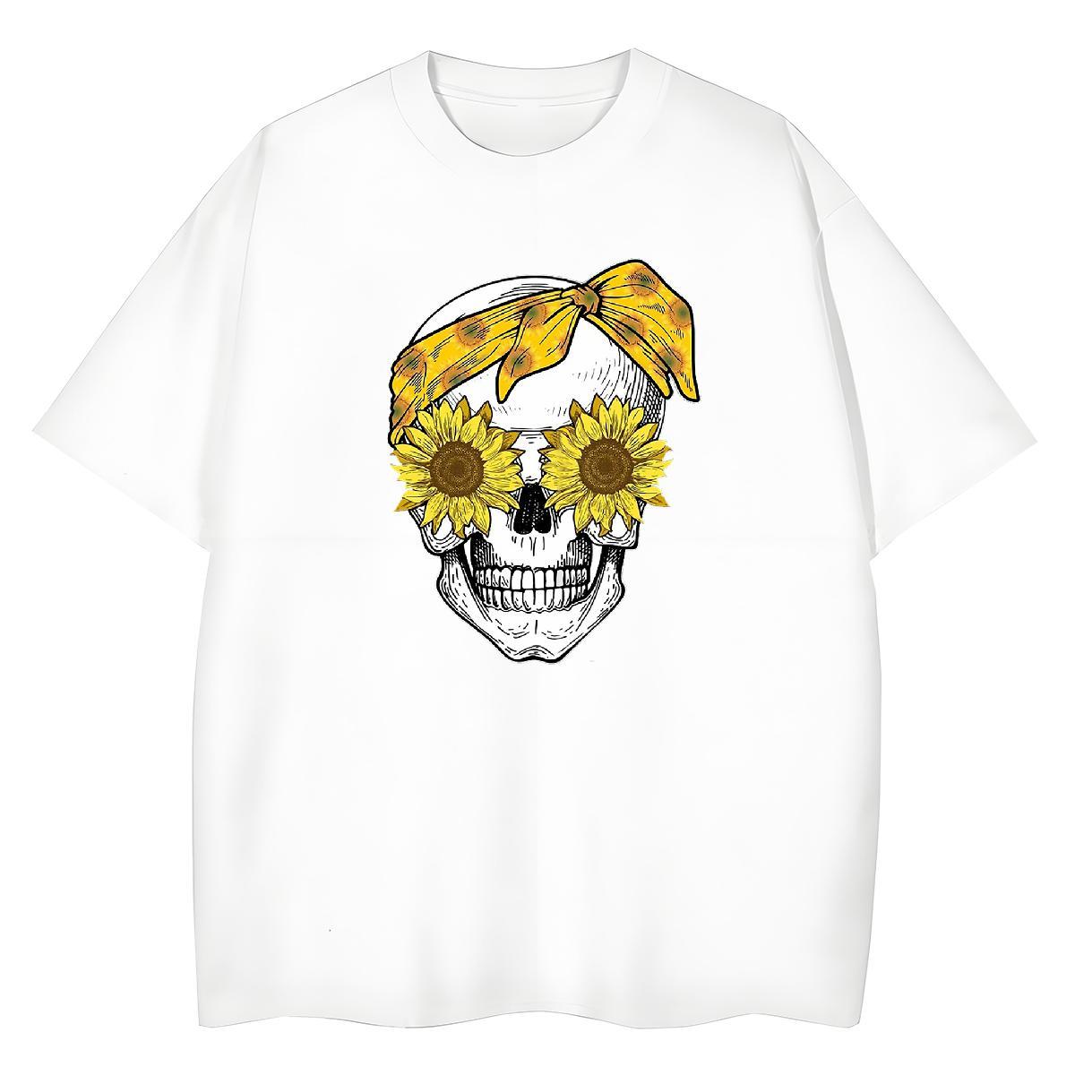 Custom Womens T Shirts 100% Cotton 230g Breathable Crew Neck Street Wear skull Lady T shirt Brand Cartoon Anime Tops Shirt
