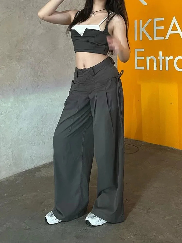 AltGoth Streetwear Harajuku Cargo Panst Women Vintage Y2k Cyber Punk Mall Gothic Pocket High Waist Casual Loose Trousers Female 240821
