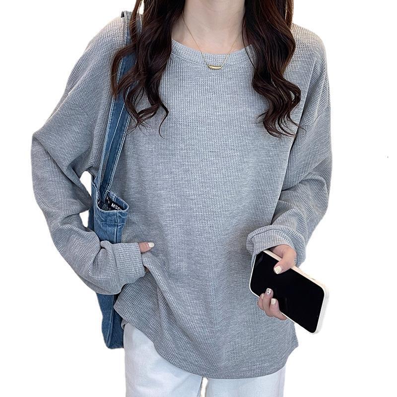 Spring and Autumn New Solid Color Fashion Long Sleeve Round Neck Hoodie for Female Students BF Style Loose Medium Length Top dongdumaoyi