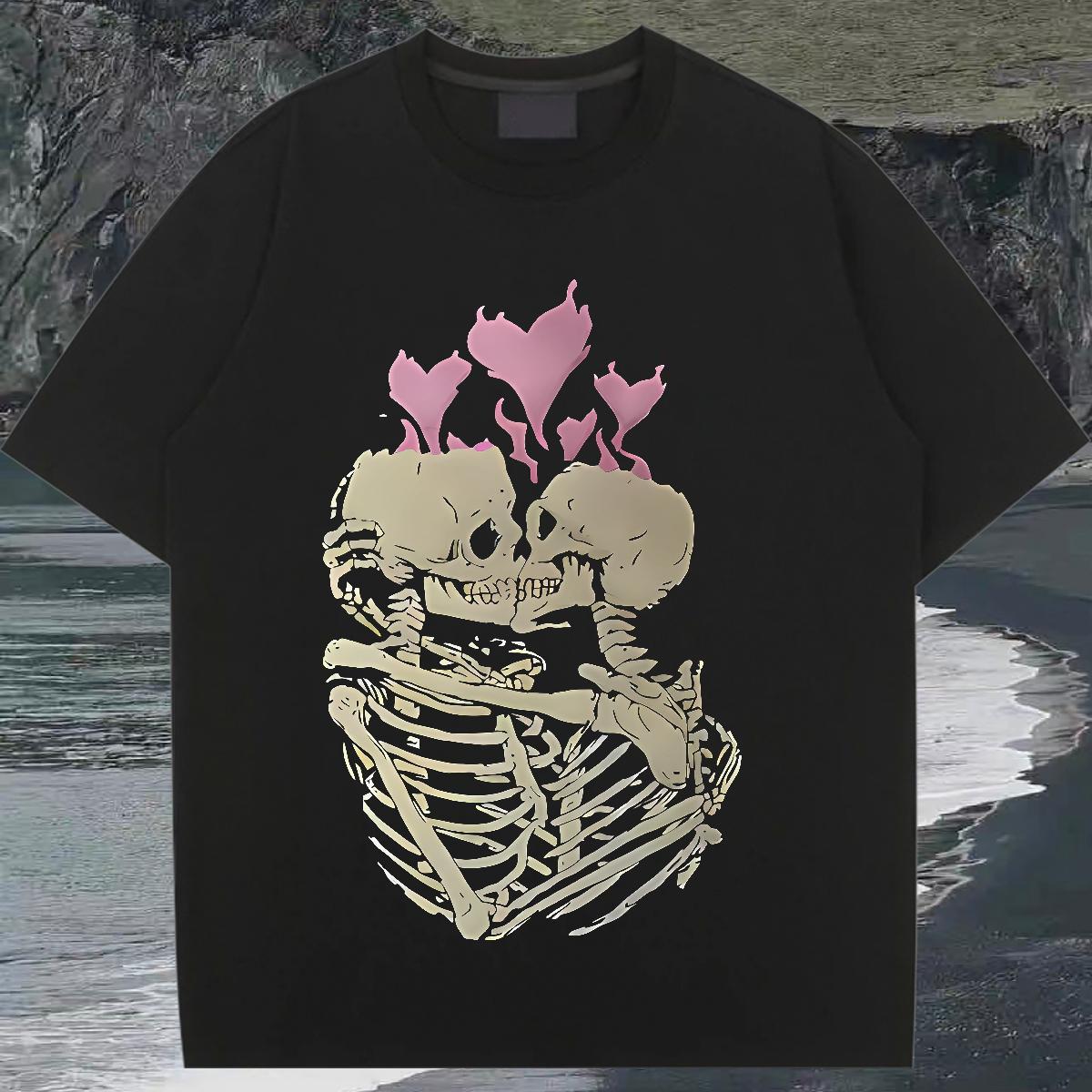 Custom Womens T Shirts 230g Pure Cotton O Neck Short Sleeves Sport skull Couples T Shirts Comfortable Anime Top Shirts