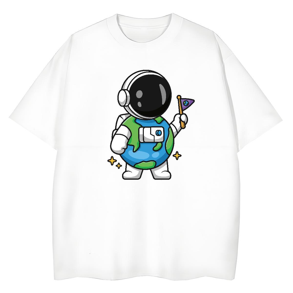 Free Shipping Women Tees 100% Cotton 230g universe Casual Daily Wear Women T Shirts Breathable Crew Neck Oversized Top Tees