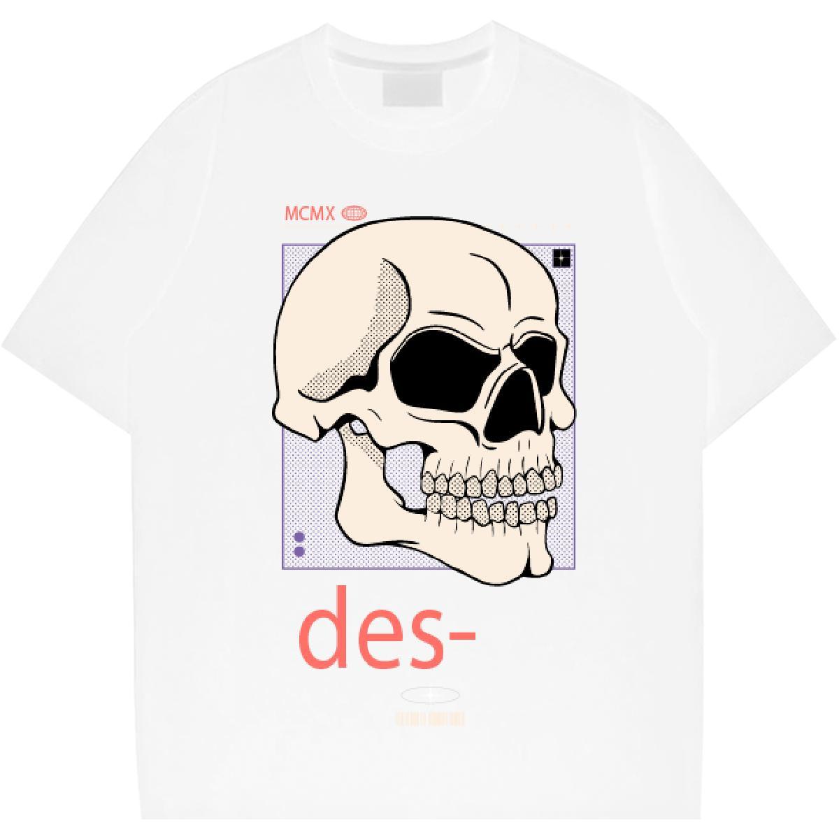 Loose skull T Shirt For Man Hip Hop Couples T Shirts 100% Cotton 230g 2024 DIY Breathable Short Sleeve Custom Printing Tops Shirt
