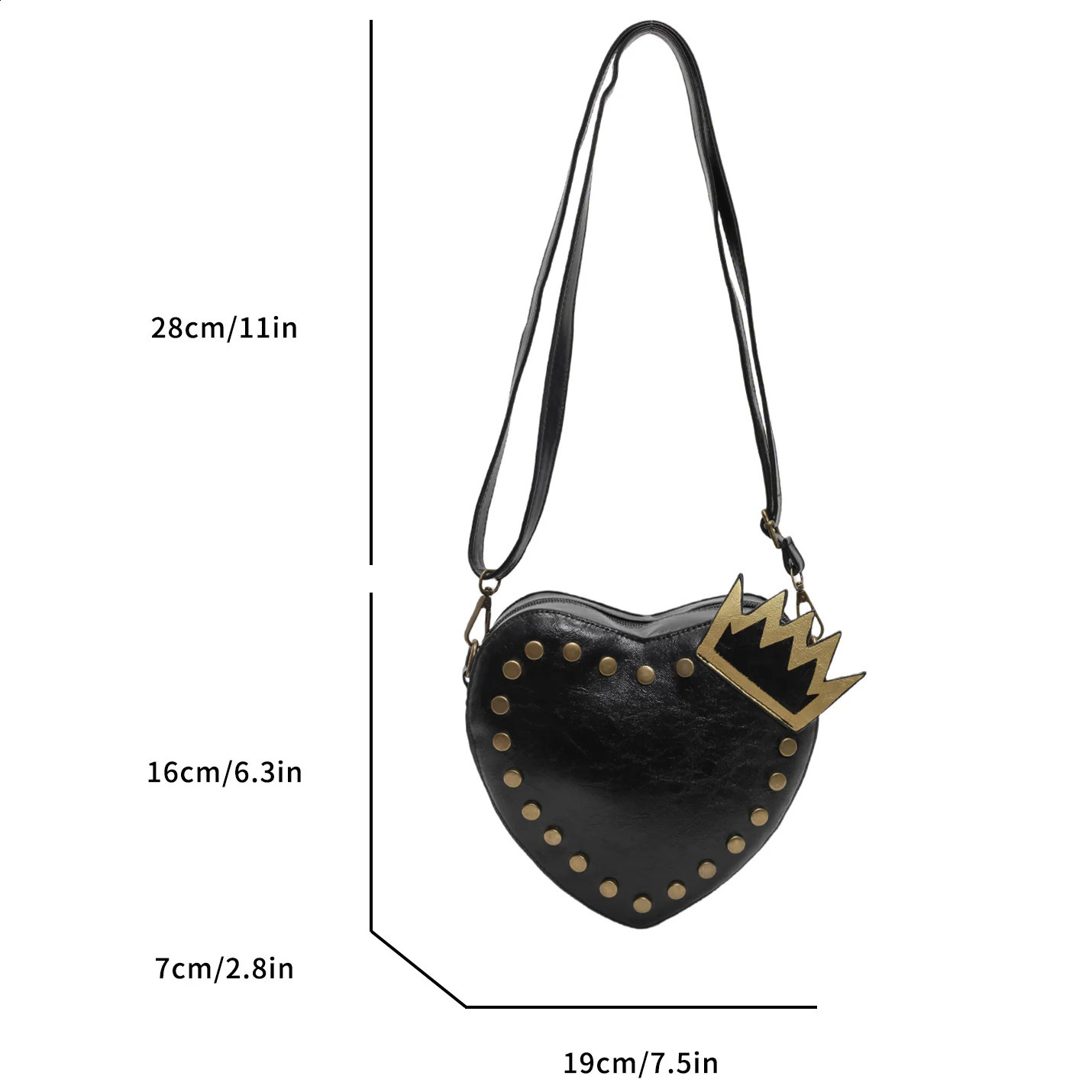 Retro Rivet Crossbody Cute Love Heart Handbag Purse Clutch Lady Black Pu Leather Cross Body Mini Phone Bag Red 240821