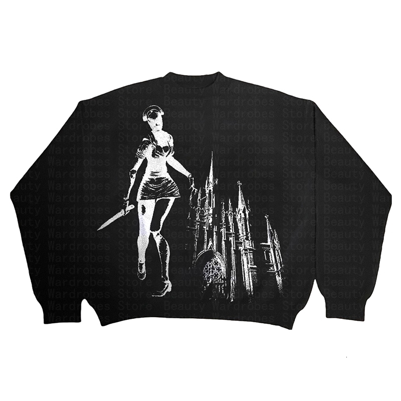 Halloween Women Pullover Streetwear Sweaters Punk Y2K Clothes Vintage Top Goth Mens Warm Quality Knitted Sweater Cartoon Fashion 240821