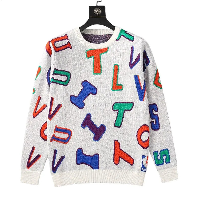 Fall Letter Print Streetwear O-neck Contrast Color Stitching Sweater For Men Casual Knit Clothing Sweater Long Sleeve Pullover 240821