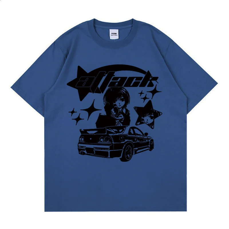 Large mens Tshirt Y2k top pure cotton printed car summer Harajuku street clothing graphite short sleeved retro aesthetic 240822