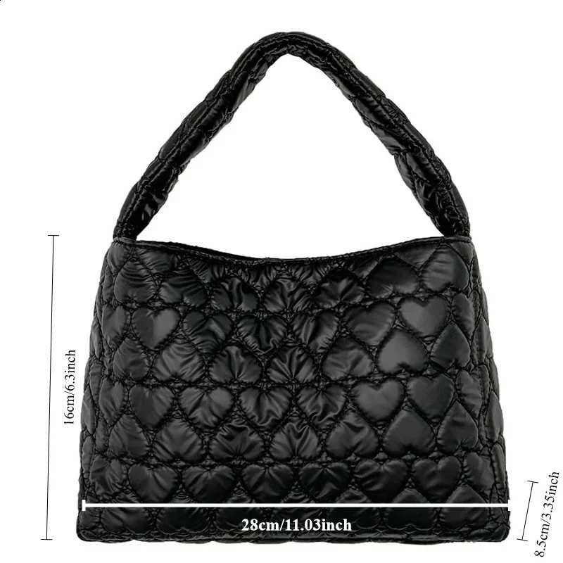 Winter Thick Heart Thread Tote Bag Stylish Silver Lady Soft Handle Hasp Feather Underarm Niche n Casual Pillow 240821