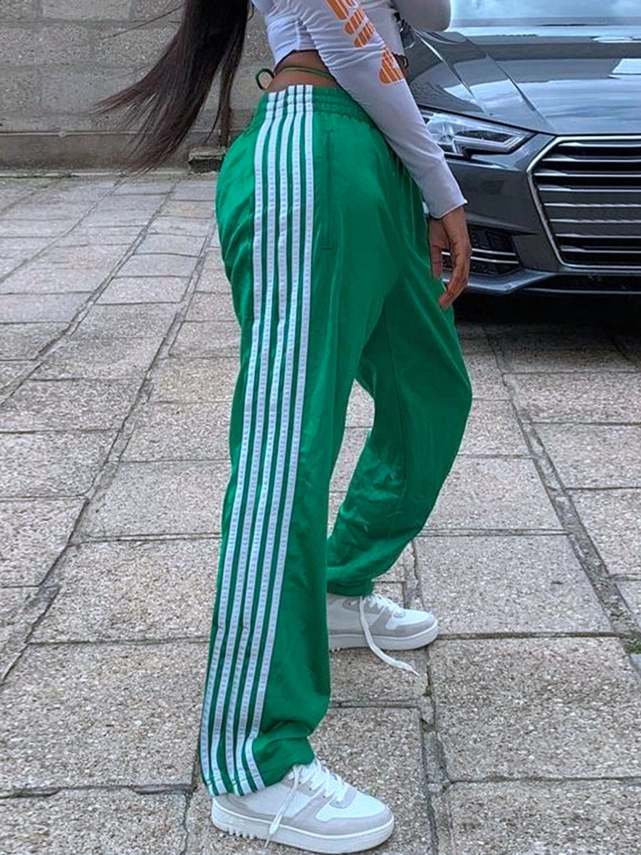 Y2k Pants Women Striped Track Pants Elastic Waist Straight Leg Sweatpants Joggers Wide Leg Side Stripes Pants with Pockets 240821