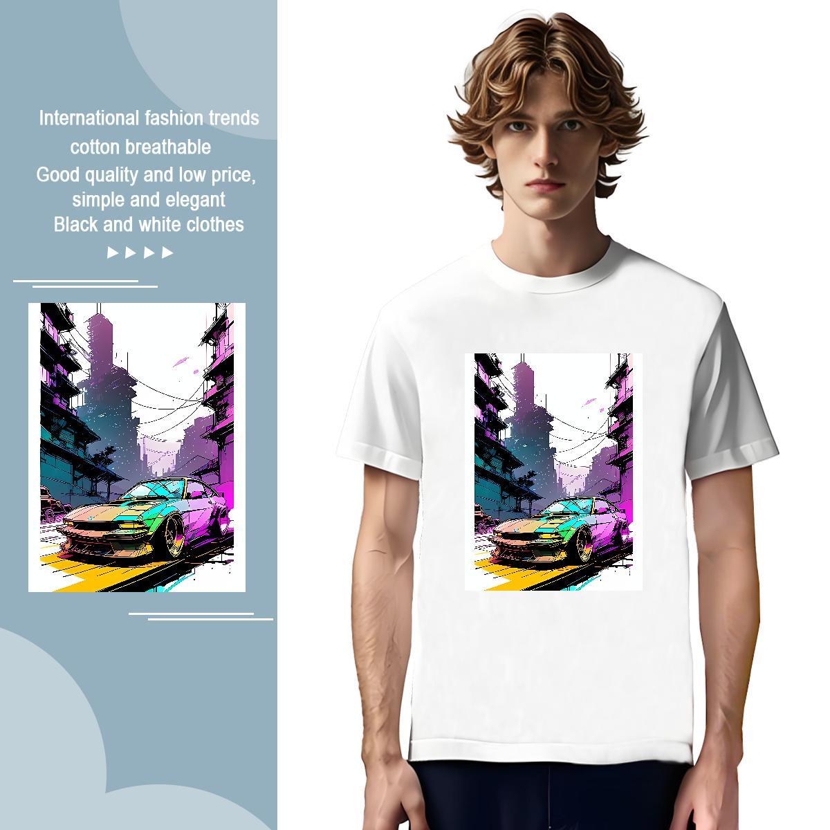 TOP Quality car T shirt Anime Printing Street Couples T Shirts 230g Cotton Customized O-Neck Short Sleeve DIY Logo Oversized Top Tees