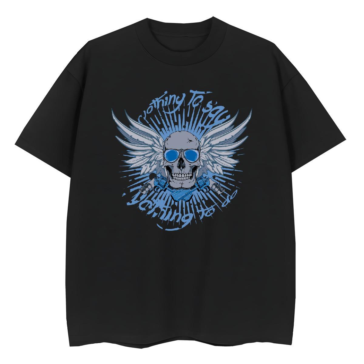 New T-Shirts 100% Cotton 230g O-Neck Short Sleeve Sports Street Wear skull Tshirt for Man Woman Female Cartoon Floral Printing Polos