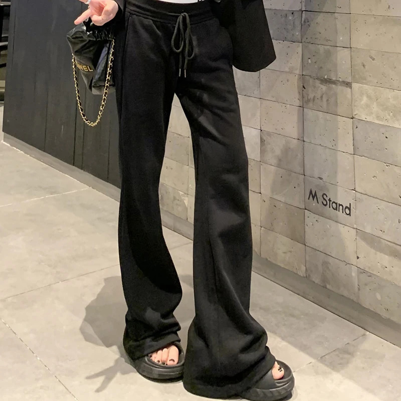 Korean Micro Flare Pants Women Draping Slim High-Waisted Streetwear Solid Harajuku Y2K Sweatpants Fashion Loose Casual Trousers 240821