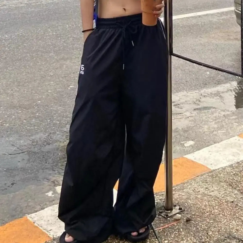 Solid Color Sweatpants Vintage Unisex Sweatpants Wide Leg Elastic Waist Breathable Sports Pants with Pockets Stylish Comfortable 240822