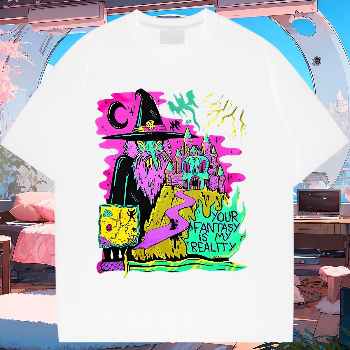 New T-Shirts 230g 100% Cotton Round Neck Short Sleeve High Street Hip Hop witch Unisex Tshirts High quality DIY Printed Tops Tees