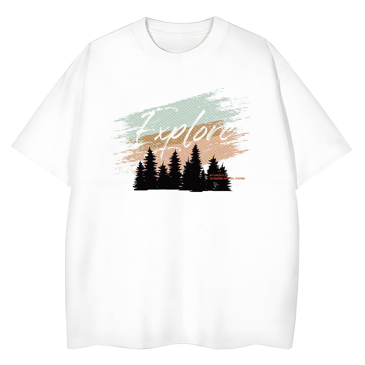 2024 T shirt O Neck Short Sleeves 230g 100% Cotton Couples T Shirts Cartoon Anime tree High Street Hip Hop Wholesale Polos