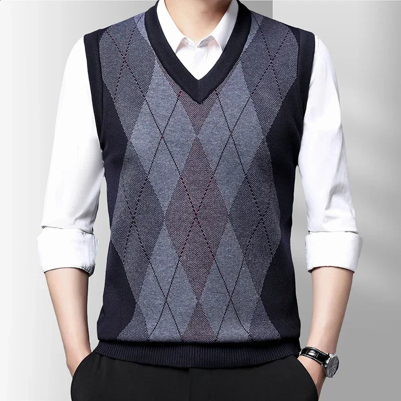 Mens Tank Top Business Casual Top Printed Knitted Sweater Tank Top Autumn Mens Wear 240821