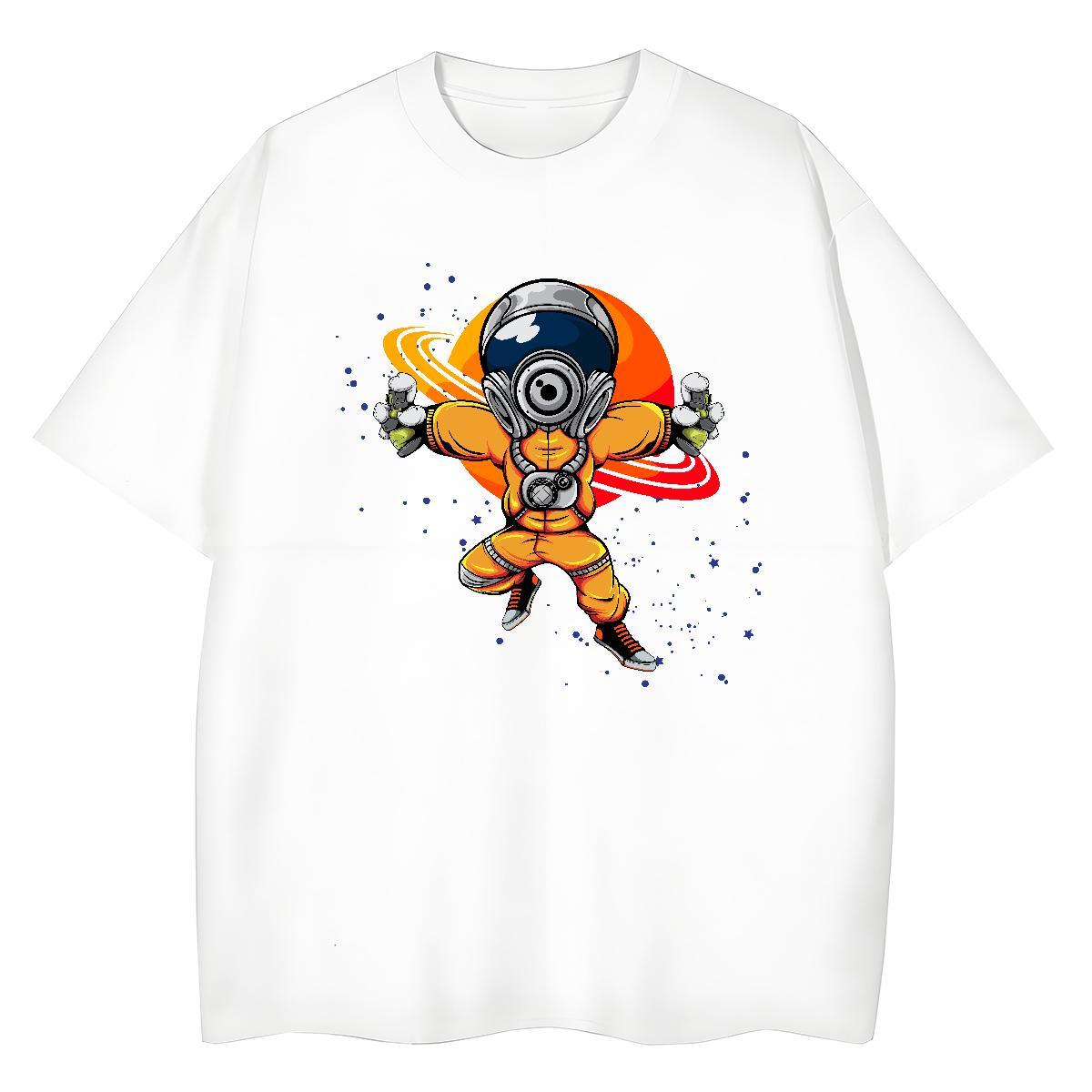 Free Shipping Couples T Shirts 100% Cotton 230g cosmonaut Casual Sport T shirt Short Sleeve O-Neck Customized Print Clothes
