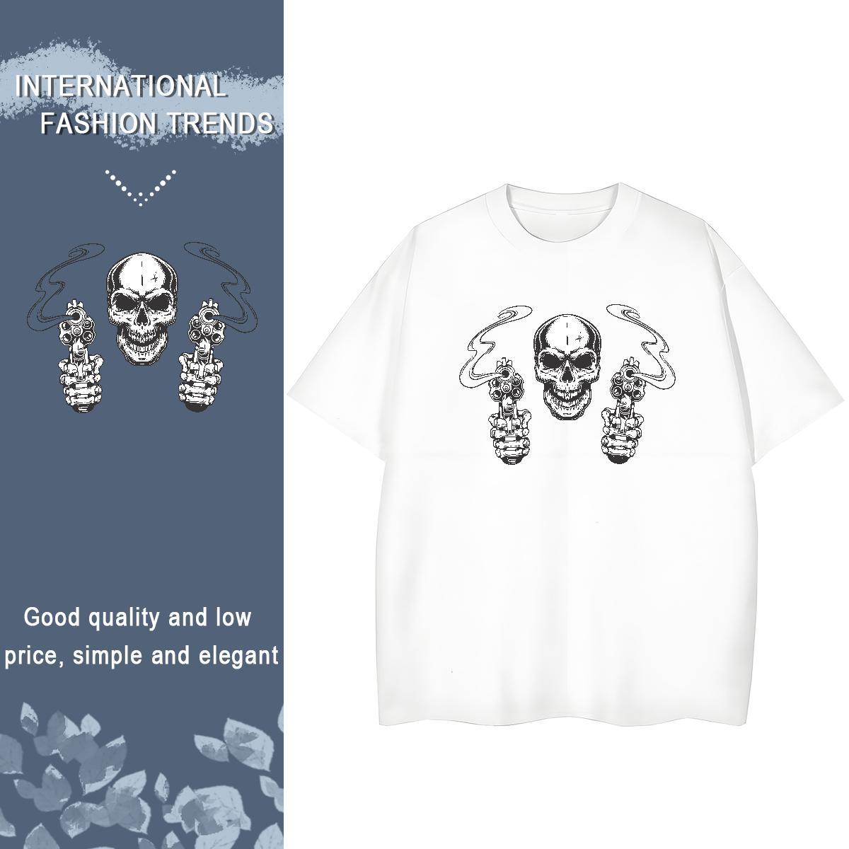 TOP Quality Woman T Shirts 230g Pure Cotton Breathable Street Casual skull Tshirt for Man Woman Popular DIY Anime Tops Tees